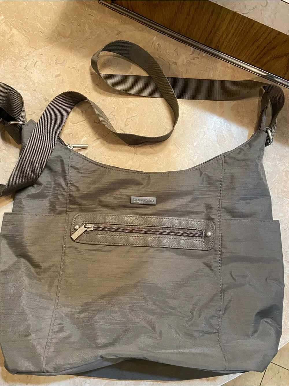 Baggallini Olive Nylon Messenger Bag with Adjustable Strap